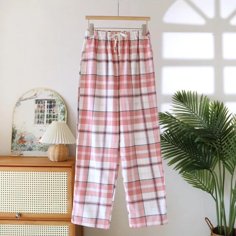 2025 Japanese New Spring and Autumn Couple Checkered Pants Pure Cotton Velvet and Women's Casual Sleepers Home Pants
