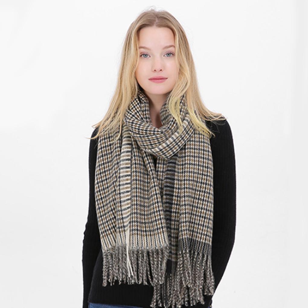 Cashmere Winter Check Muffler Black+Brown Long Scarf