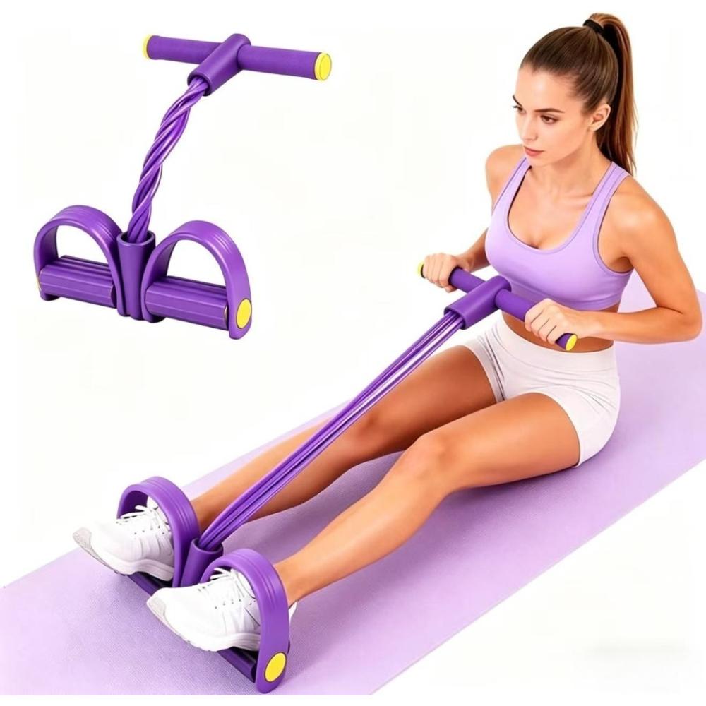 Multi-Functional Resistance Rope & Foot Pedal Yoga Band - Elastic Core, Waist, Arm, & Leg Stretching Fitness Equipment