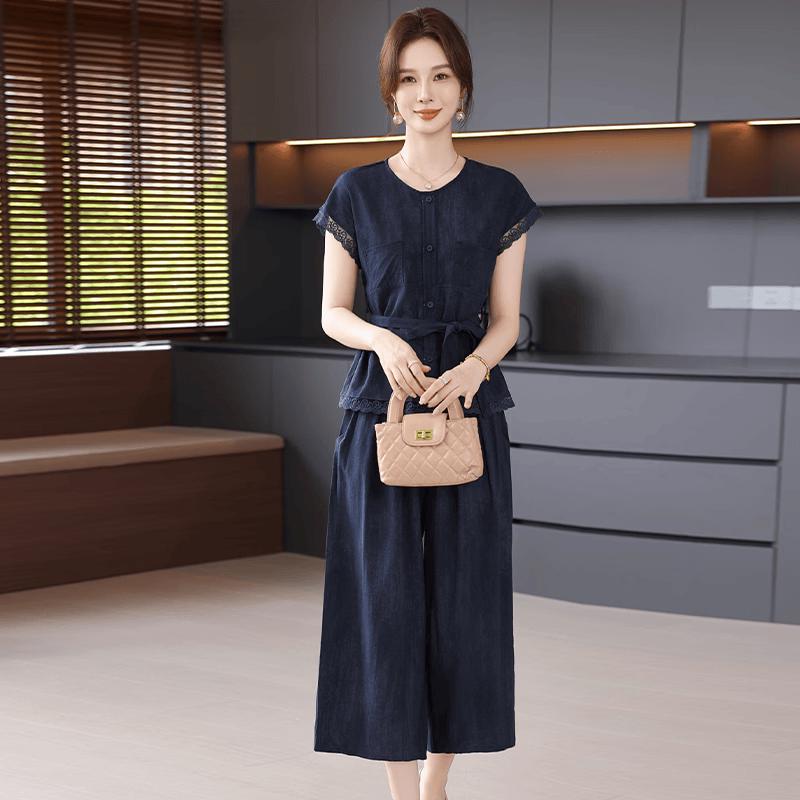 Women's Summer Short Sleeve Wide-Leg Pants Set