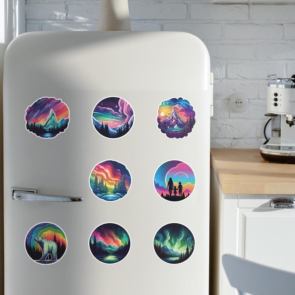 50 Waterproof Aurora Graffiti Stickers for Laptops, Suitcases, Cars & Journals