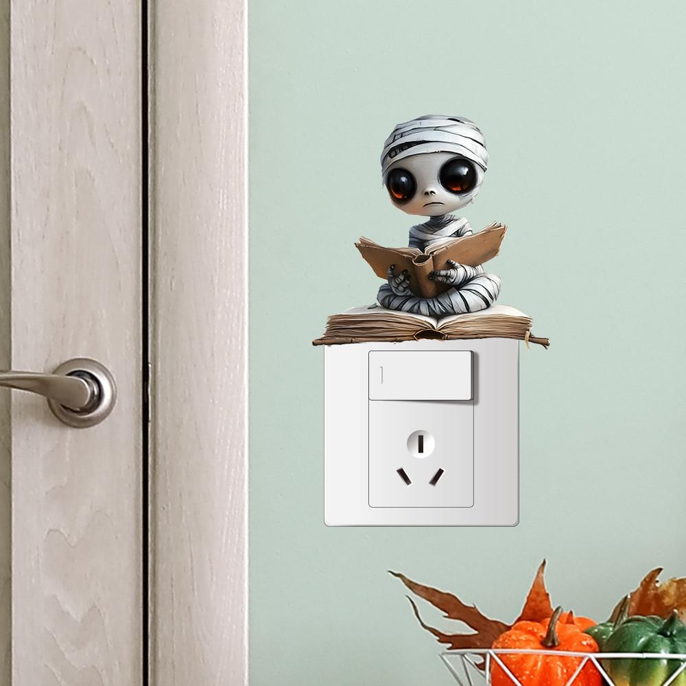 Halloween Cute Reading Book Skeleton Switch Sticker Wall Sticker For Decor Home