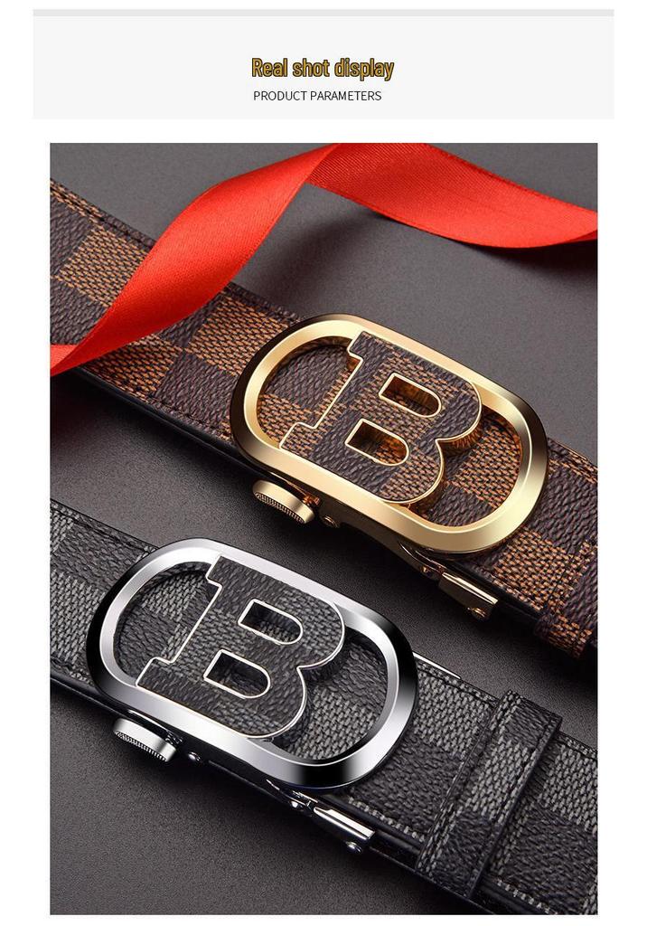 Men's Genuine Leather Automatic Buckle Belt - Korean Style, Trendy, High-grade, Fashionable Waistband for Middle-aged and Young