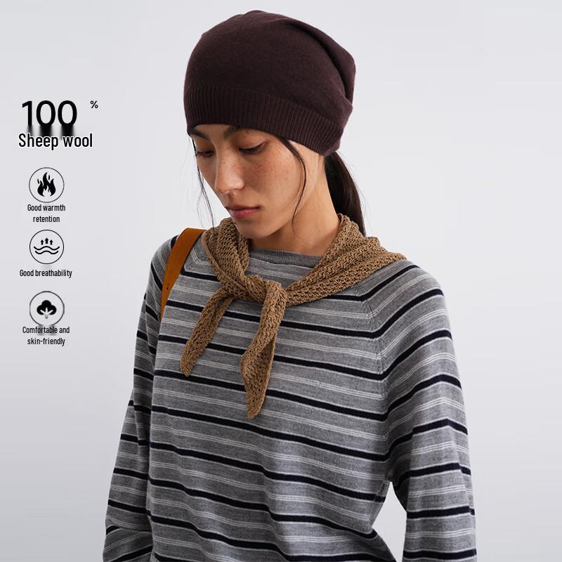 GREEN BELT Women's 100% Lambswool Color Block Stripe Round Neck Sweater