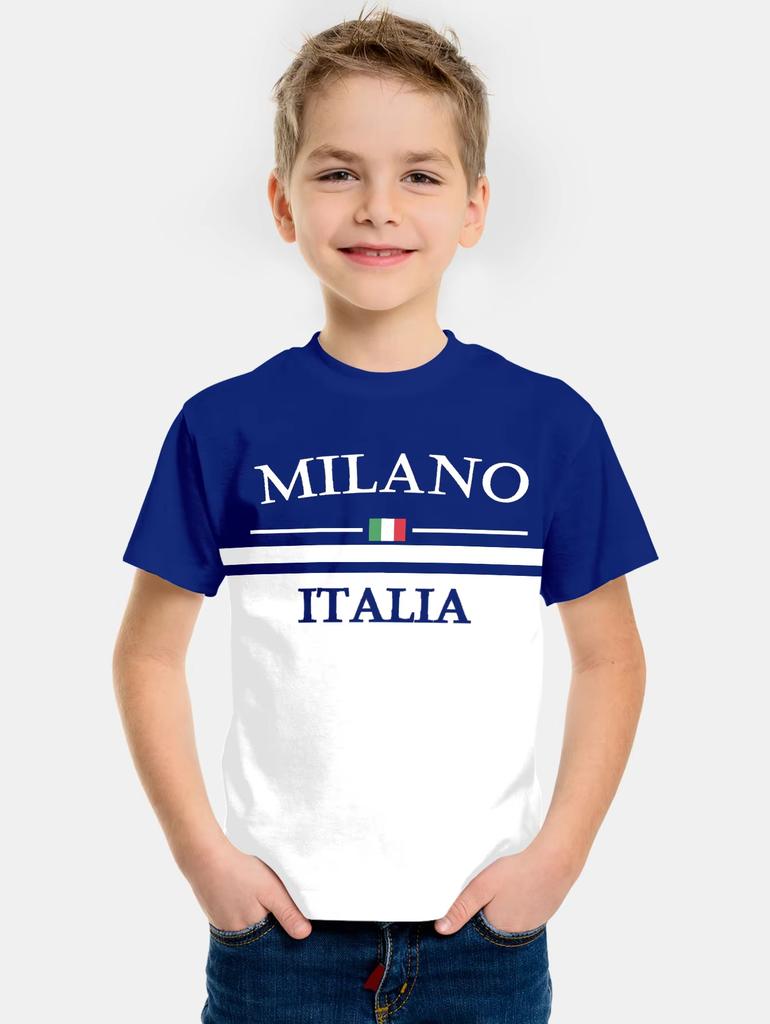 Kids Clothes Gradient Paris Printed T-Shirt Summer Outdoor Boys Girls 2-10Y Casual Short Sleeve Fashion Trend Street Child Top