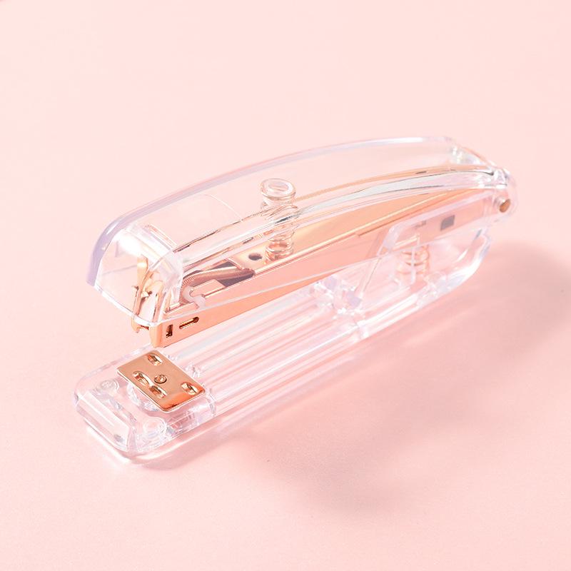 Transparent Rose Gold Stapler & Hole Punch Set with Scissors and Staple Remover - Frosted, Colorful Office Supplies.