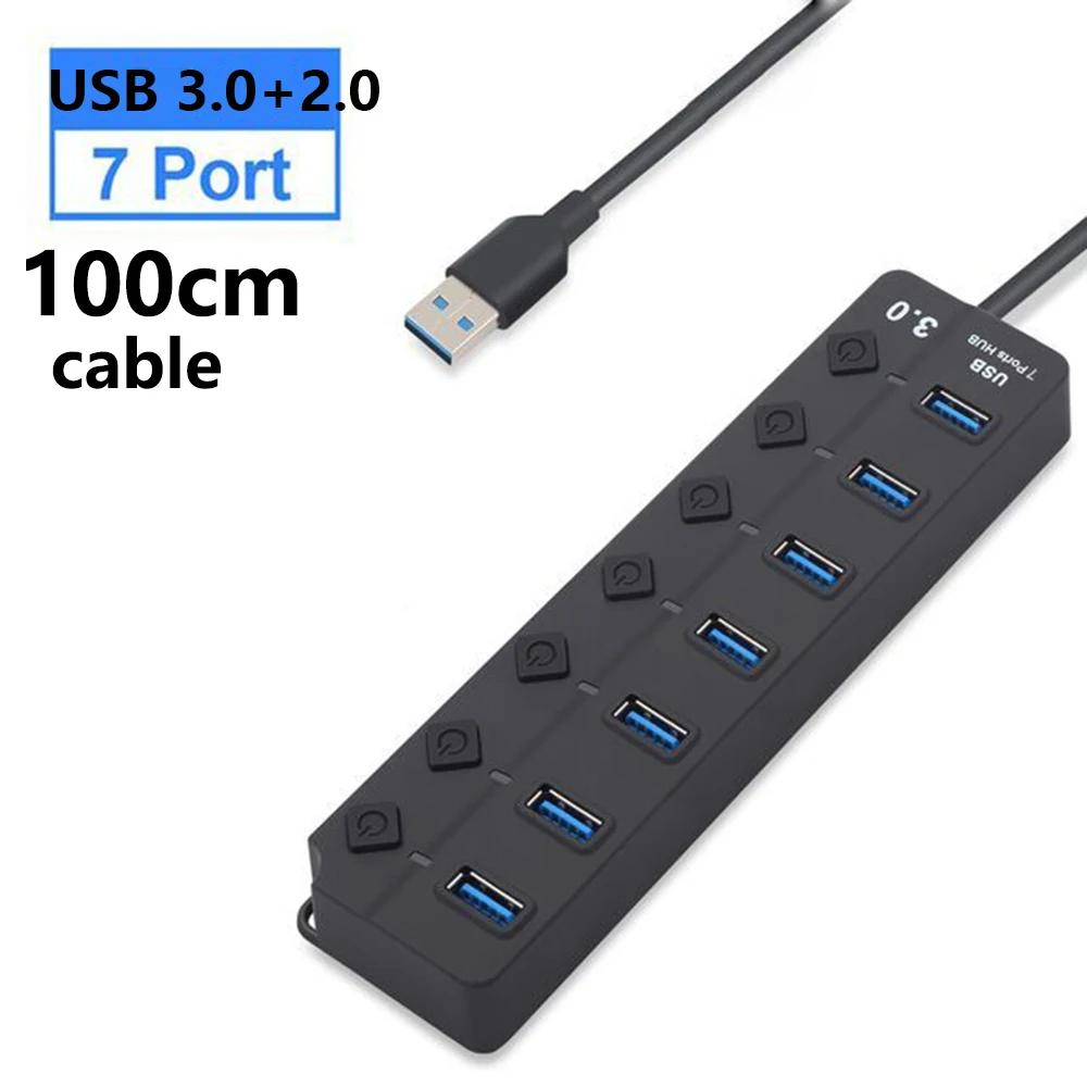 

4/7-портовый концентратор USB 3.0. Высокоскоростной разветвитель-распределитель 5 Гбит/с с независимым светодиодным переключателем. Зарядный концентратор USB 3.0. 7 Port-USB 3.0+2.0