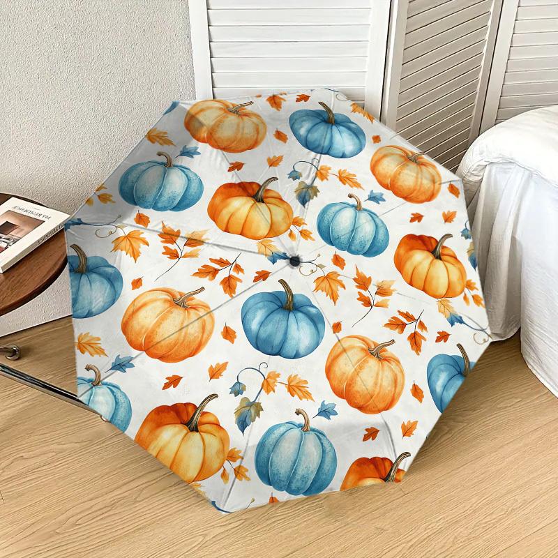1pc Pumpkin Leaf Pattern Umbrella Design Automatic Opening and Closing Umbrella, High-quality Travel Umbrella, C1128058