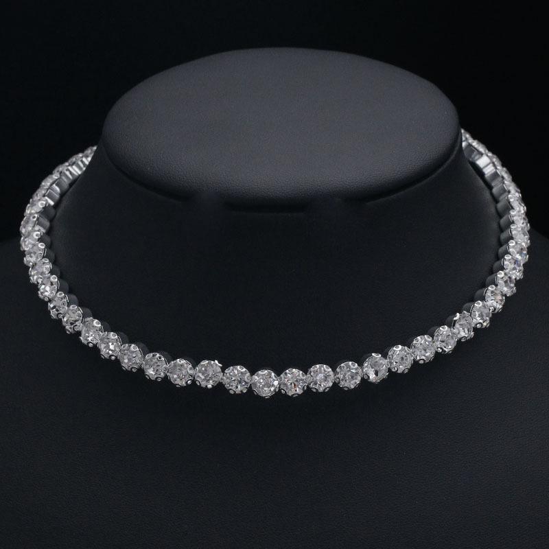 Korean bride sparkling rhinestone jewelry set, round full diamond bracelet, earrings, necklace three-piece set