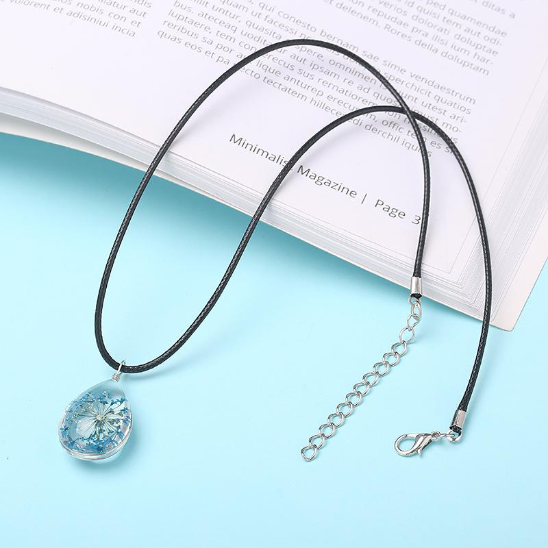 Direct Sales Hand-Wound Water Drop Dried Flower Pendant Dried Flower Plant Specimen Glass Creative Simple Necklace Pendant