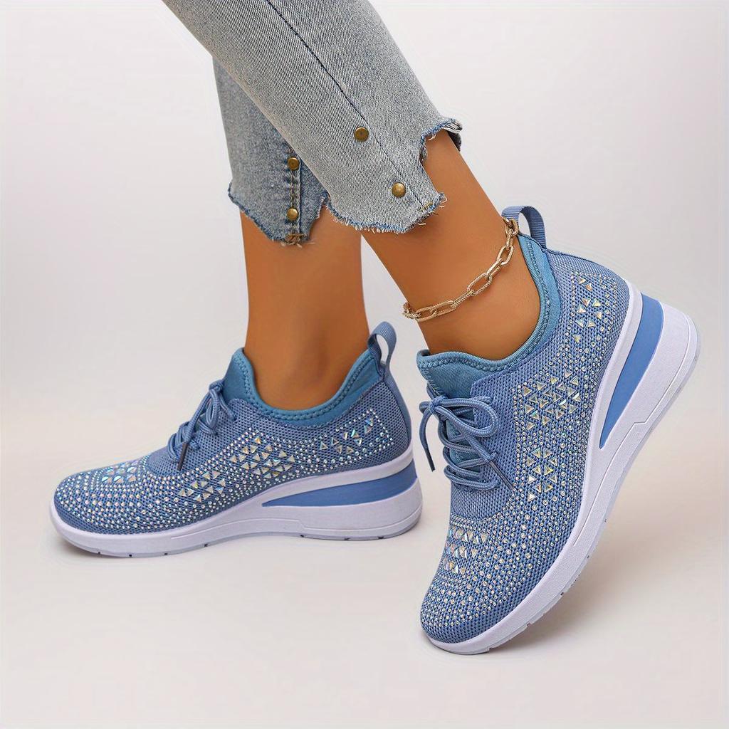 Rhinestone-embellished Lace-up Women's Casual Shoes Low-top Athletic Style for Daily Commuting Comfortable Fit