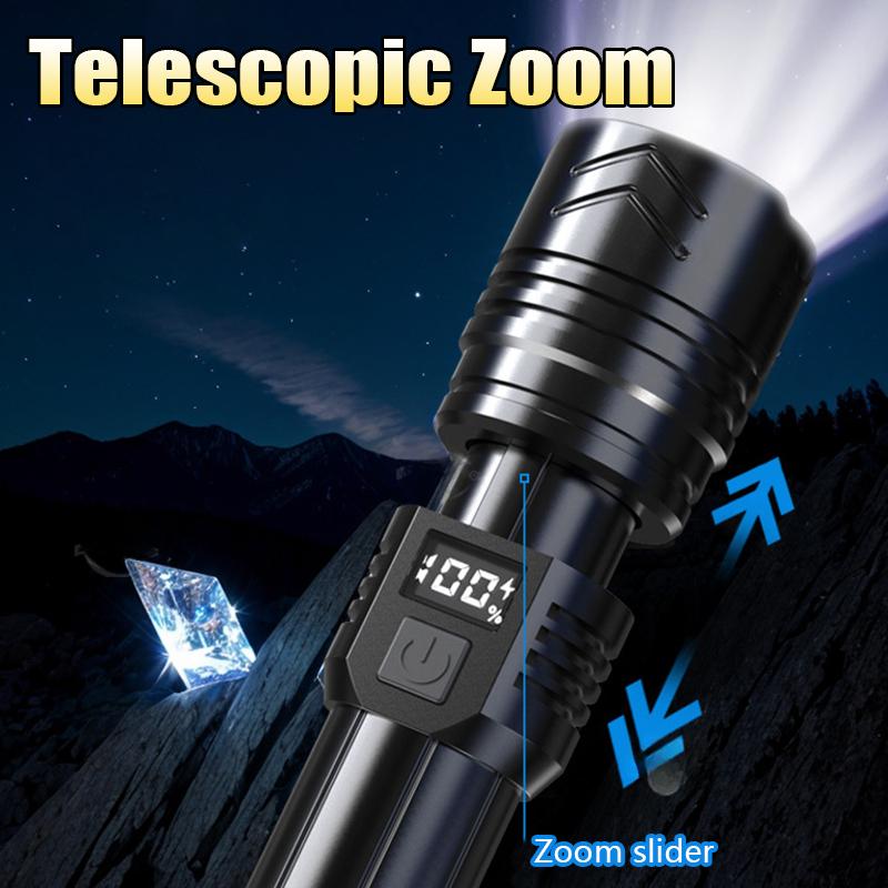 Powerful LED Flashlight Rechargeable Type-c Flashlight High Power Long Range Torch Strong Light Camping Fishing Lantern