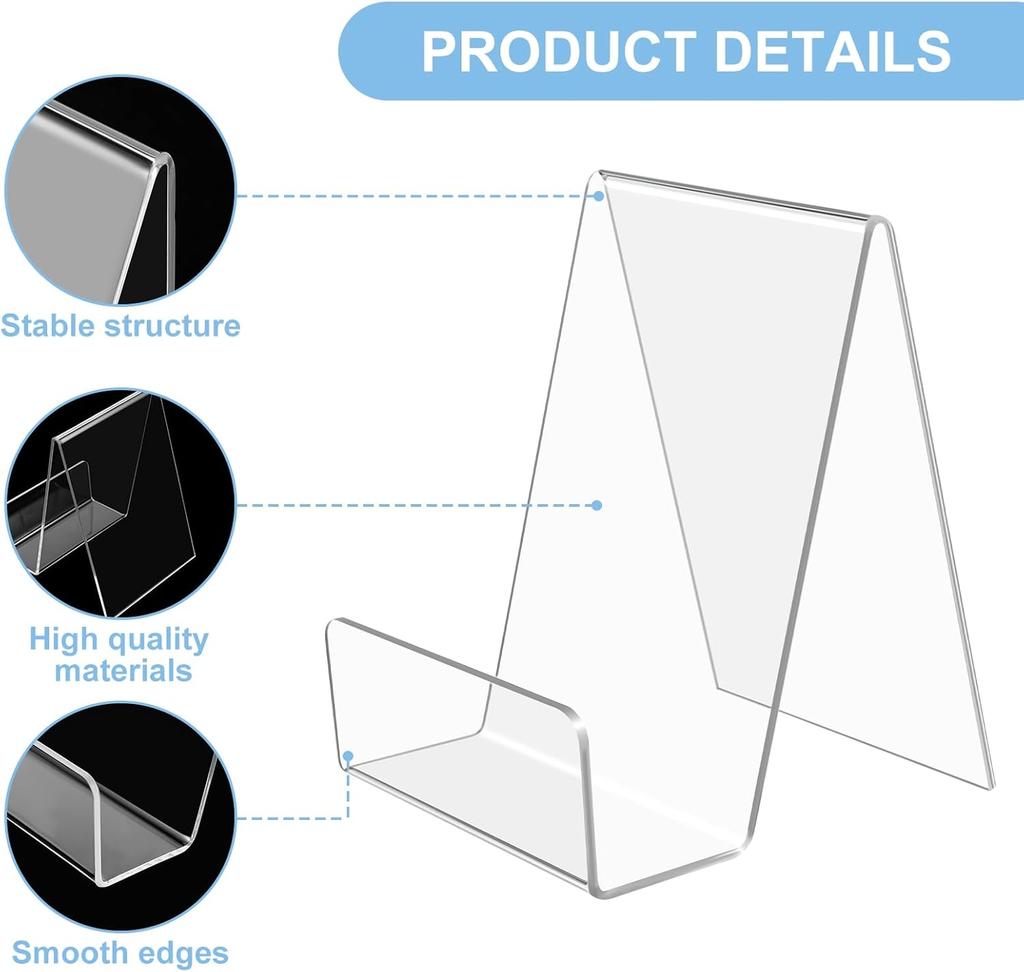 12 Pcs Clear Acrylic Book Display Stand,Clear Easel Tablet Holder for Displaying Books, Pictures, Notebooks, CDs, Artworks, etc