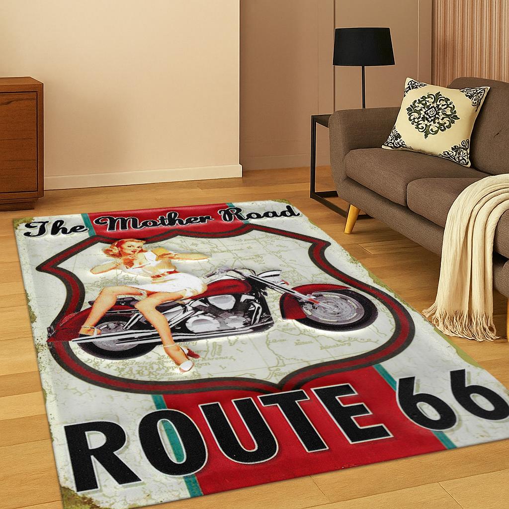 Tappeto Tappeto Retrò America Route 66 Mother Road per Soggiorno Divano Casa Camera da Letto Cucina Zerbino Decorazione, Tappetino Antiscivolo per Sala Giochi