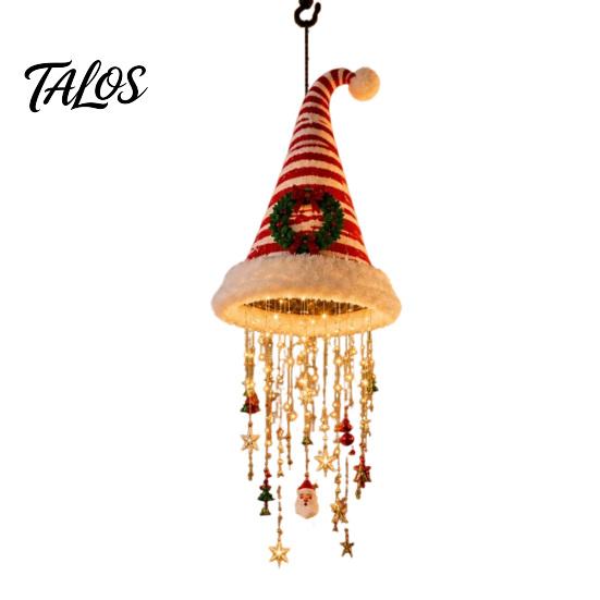 Stoff Weihnachtsdekoration Weihnachtsmütze Hängelaterne, Leuchtende Nikolausmütze Dekoratives Licht mit LED-Lichterkette Innen Außen Weihnachten Und Anhänger,