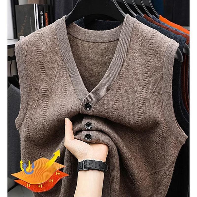 ROMON E Men's Thickened V-Neck Knit Vest Cardigan