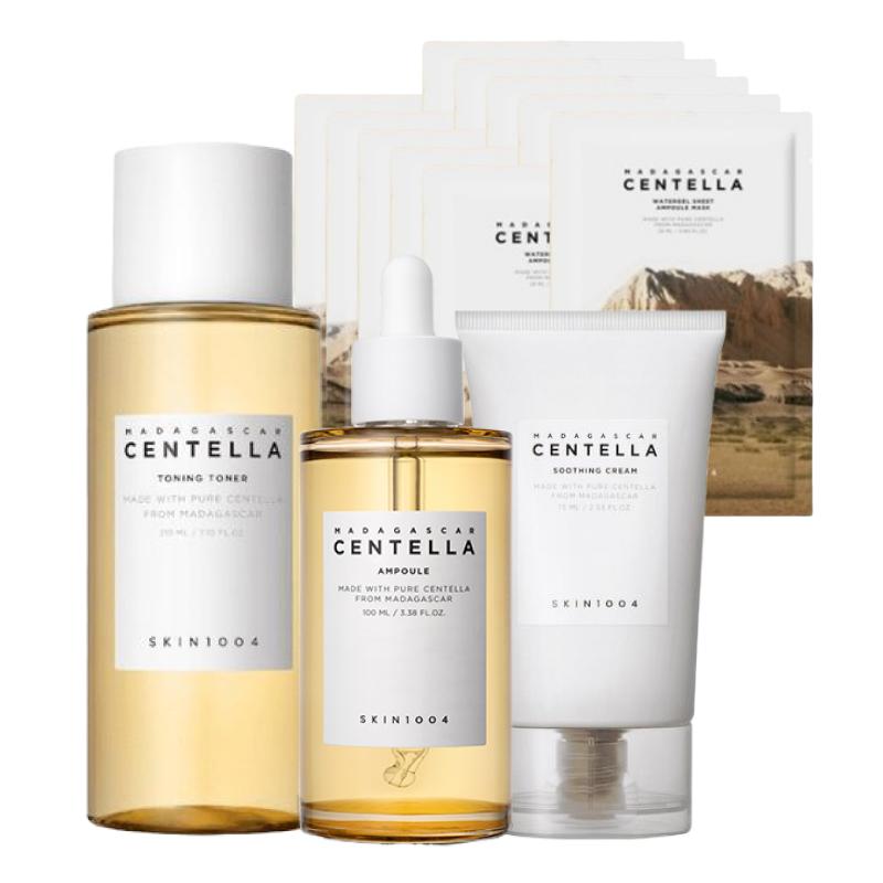 

SKIN1004 Madagascar Centella Soothing Skincare Set (Mask Pack 10 Sheets + Toner 210ml + Ampoule 100ml + Cream 75ml)