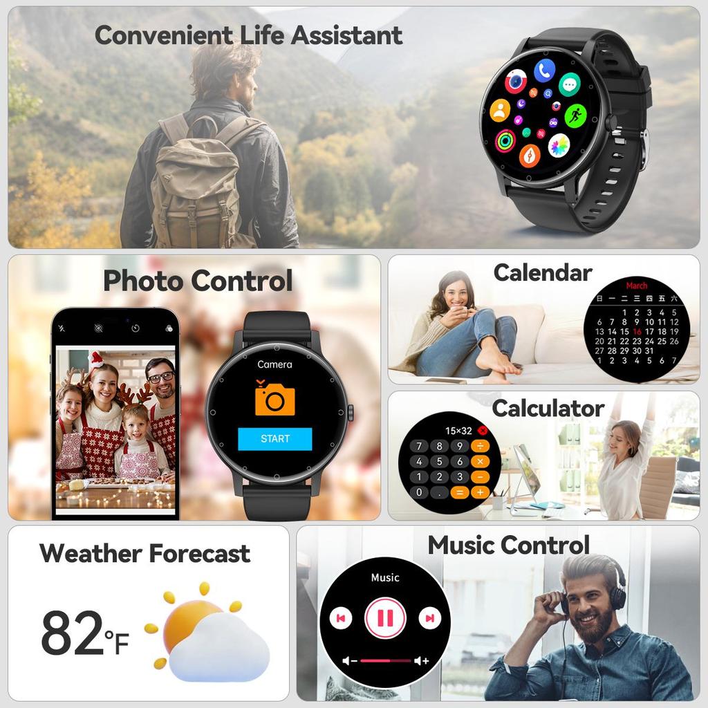 QTLLBT Sport-Smartwatch bequemes Silikonarmband drahtloser Anruf Schrittzähler Distanz-Tracker Musiksteuerung Nachrichtenbenachrichtigungen multifunktional geeignet