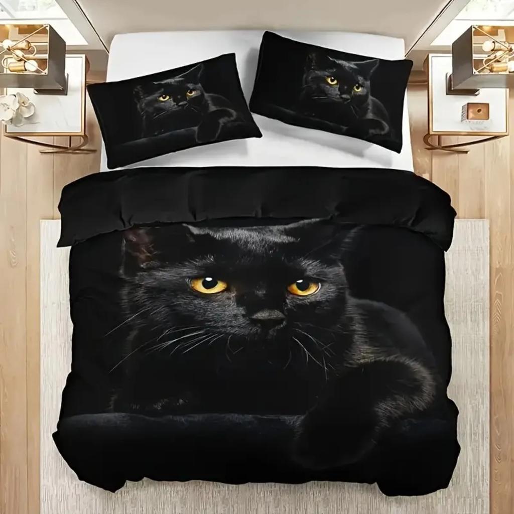 3 Cool Black Cat Digital Print Bedding Gifts or Bedroom Rooms