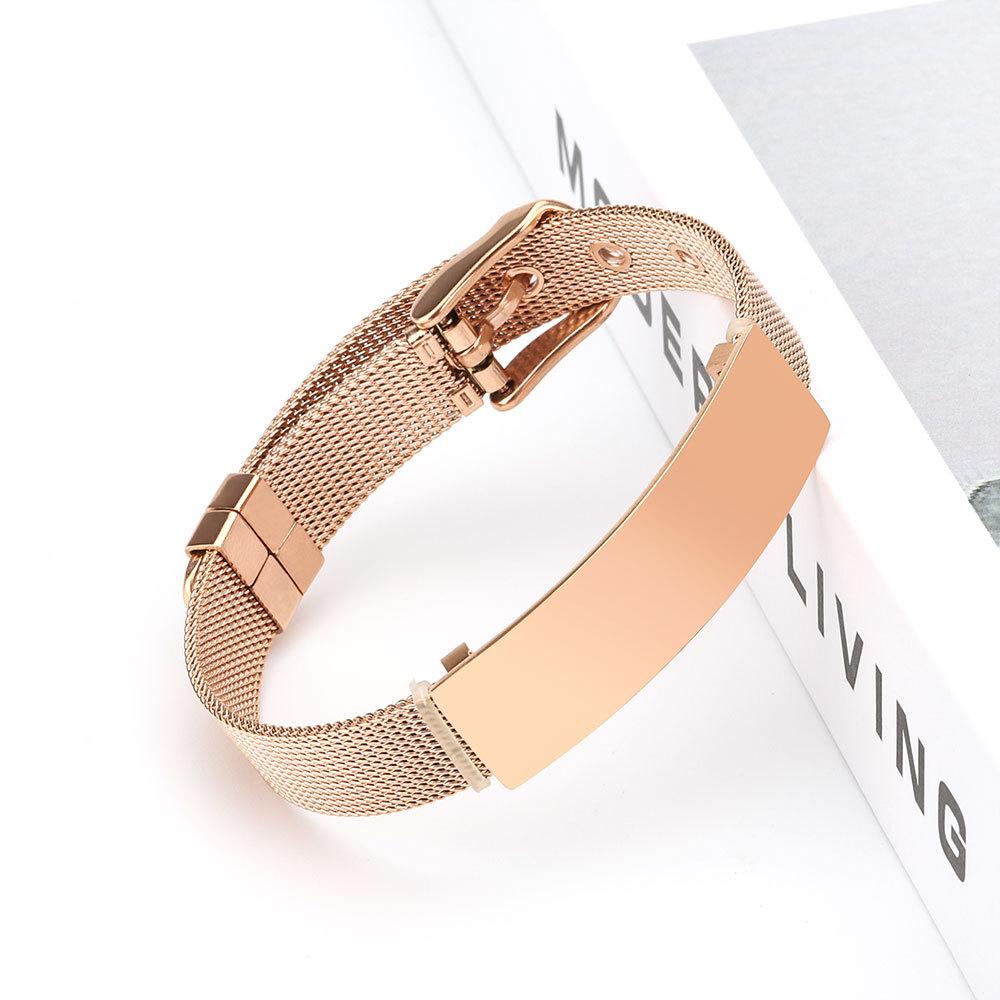 Stainless Steel Blank Bar Bracelet Custom Laser Engraved Nameplate Jewelry 18K PVD Gold Plated Waterproof for Men Women