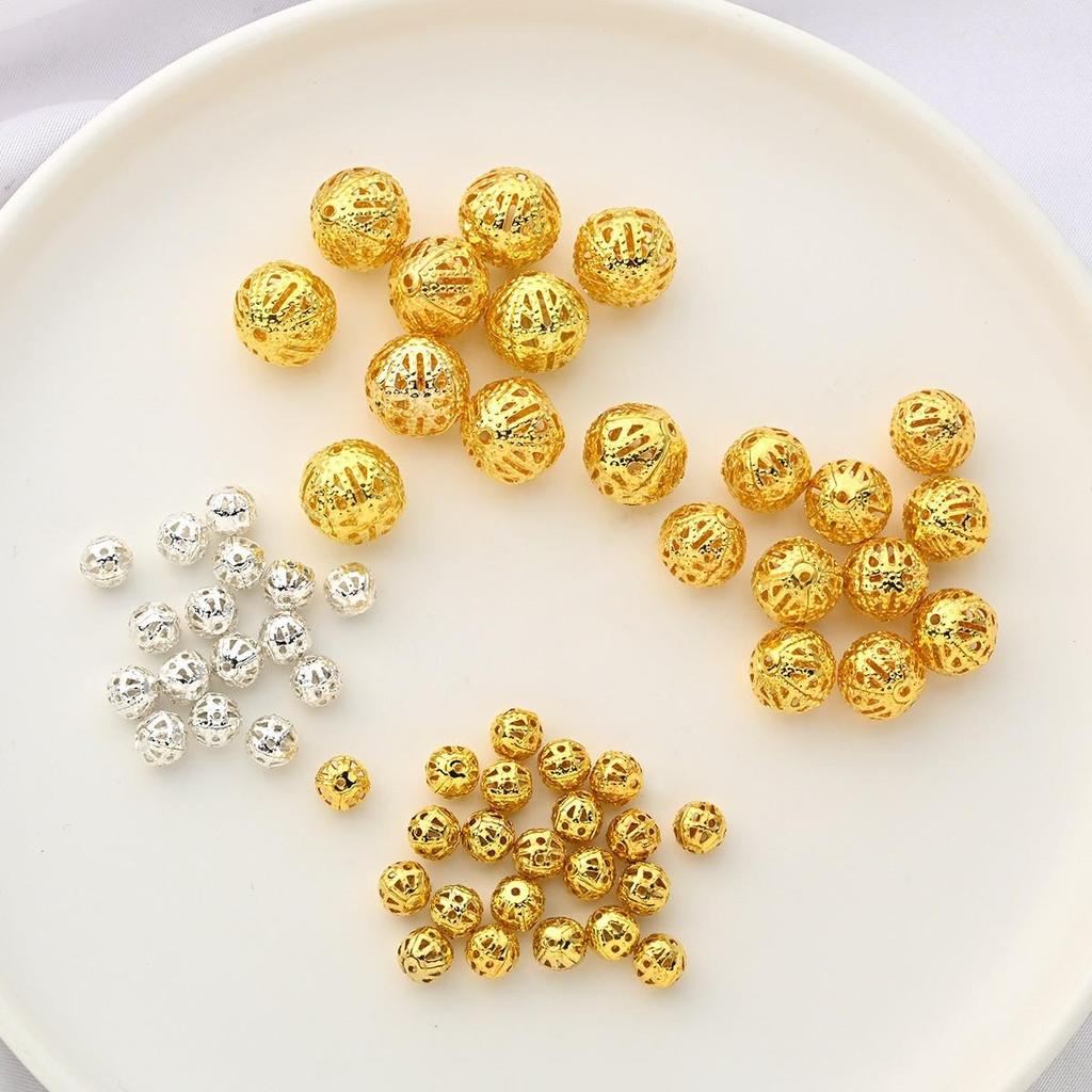 Hollow Flower Pattern Round Spacer Beads for DIY Jewelry and Ancient Style Hair Accessories