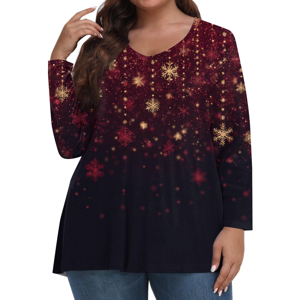 Women's Fashionable Casual Long Sleeved Plus Size  Print Top Plus Size Floral Print Top