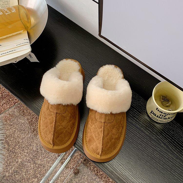 Baotou half slippers women's autumn and winter outer wear 2025 new thick bottom heightening piled cotton warm home cotton slippers