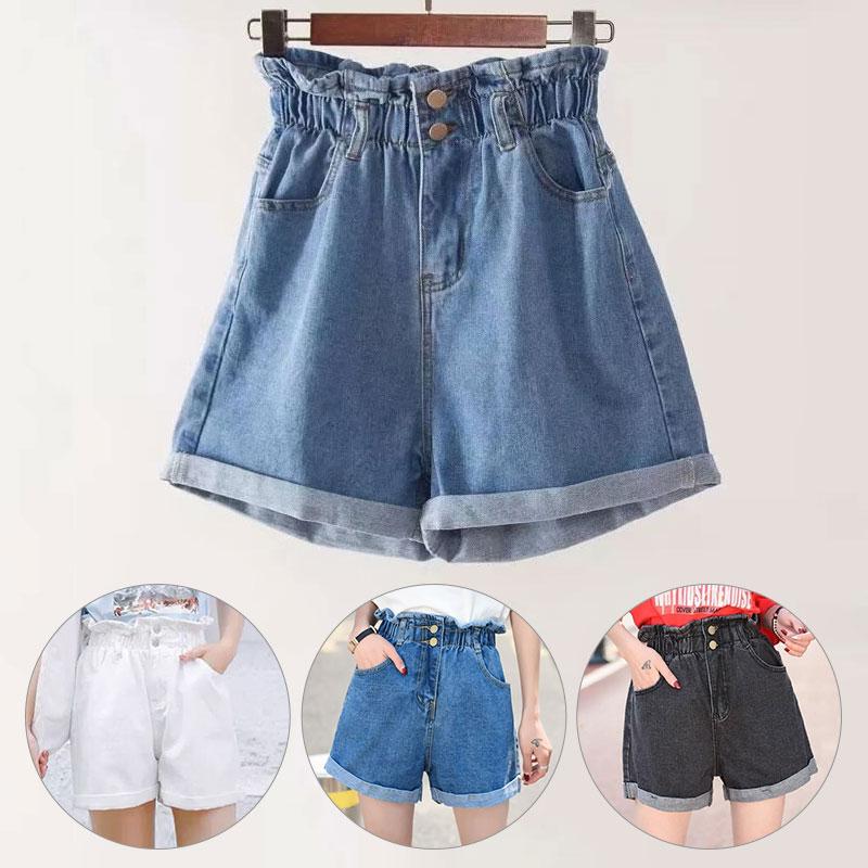 FGHJ femme jean Hotpants jambe large élastique Denim short grande taille taille haute été ample