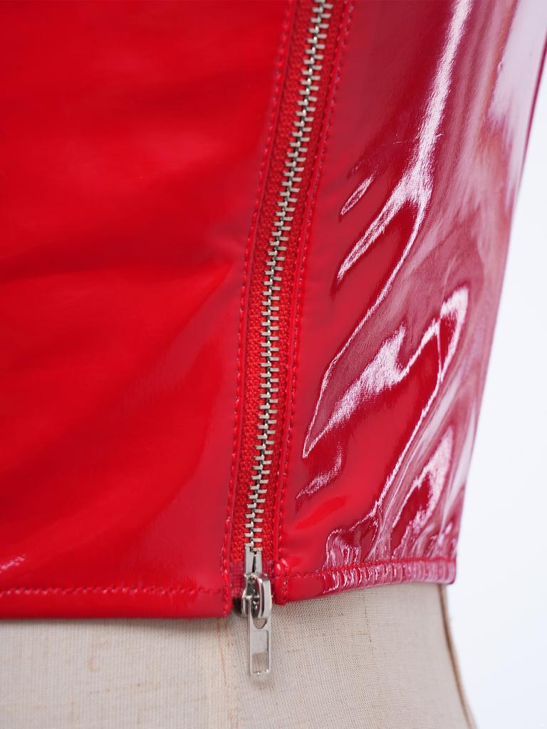 Ladies Glossy PU Leather Crop Top S-3XL Front Double Zippers Sleeveless Slim Tank Top for Club Rave Party Nightwear