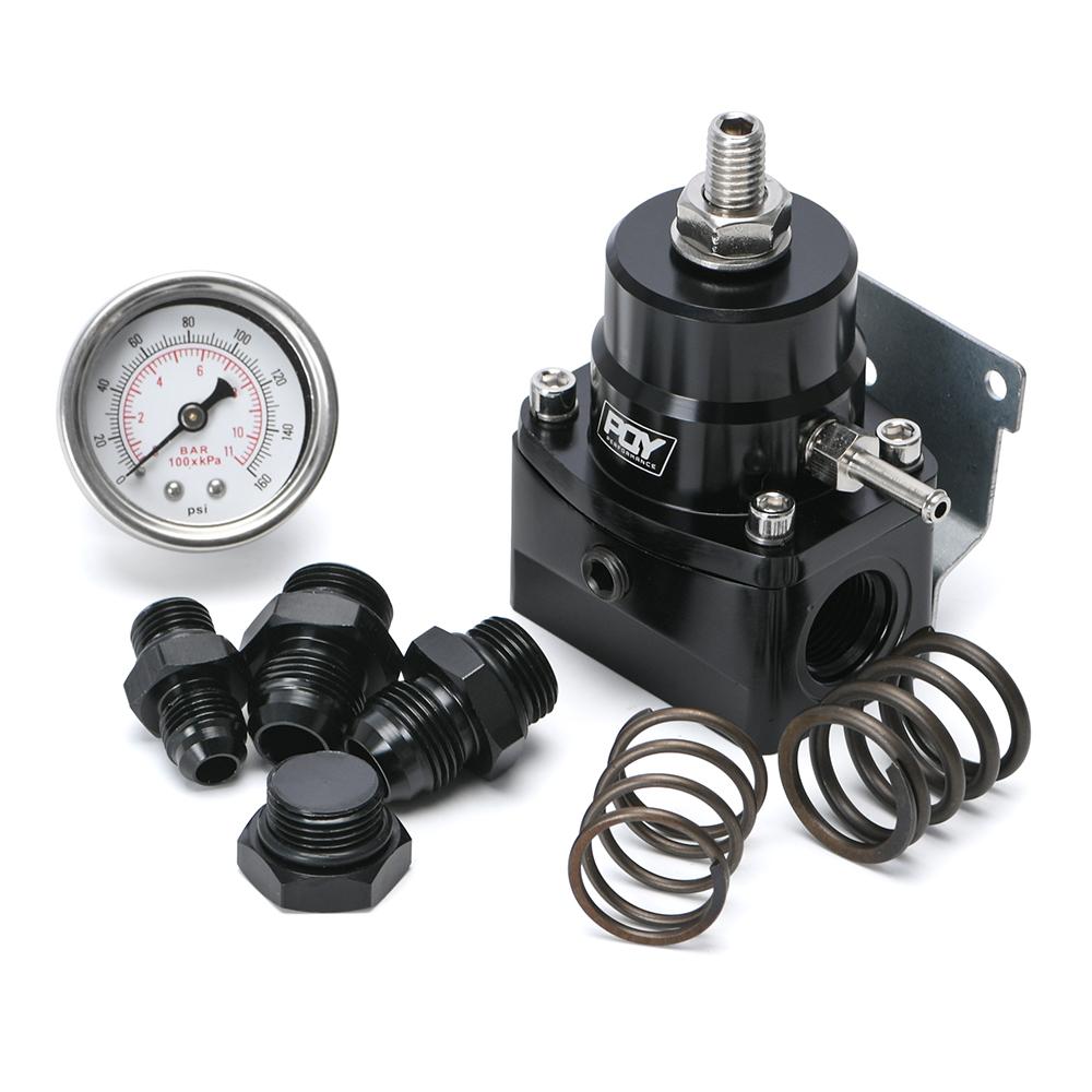 Regulador de Pressão de Combustível Universal de Alumínio AN8 Alimentação & AN6 Retorno com Manômetro 0-160PSI Conjunto de Molas de Pressão 3-20 20-45 45-70