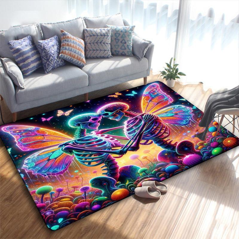 Skull Couple Carpet Rug for Living Room Bedroom Home Sofa Decoration,Kids play Non-slip Floor Mat
