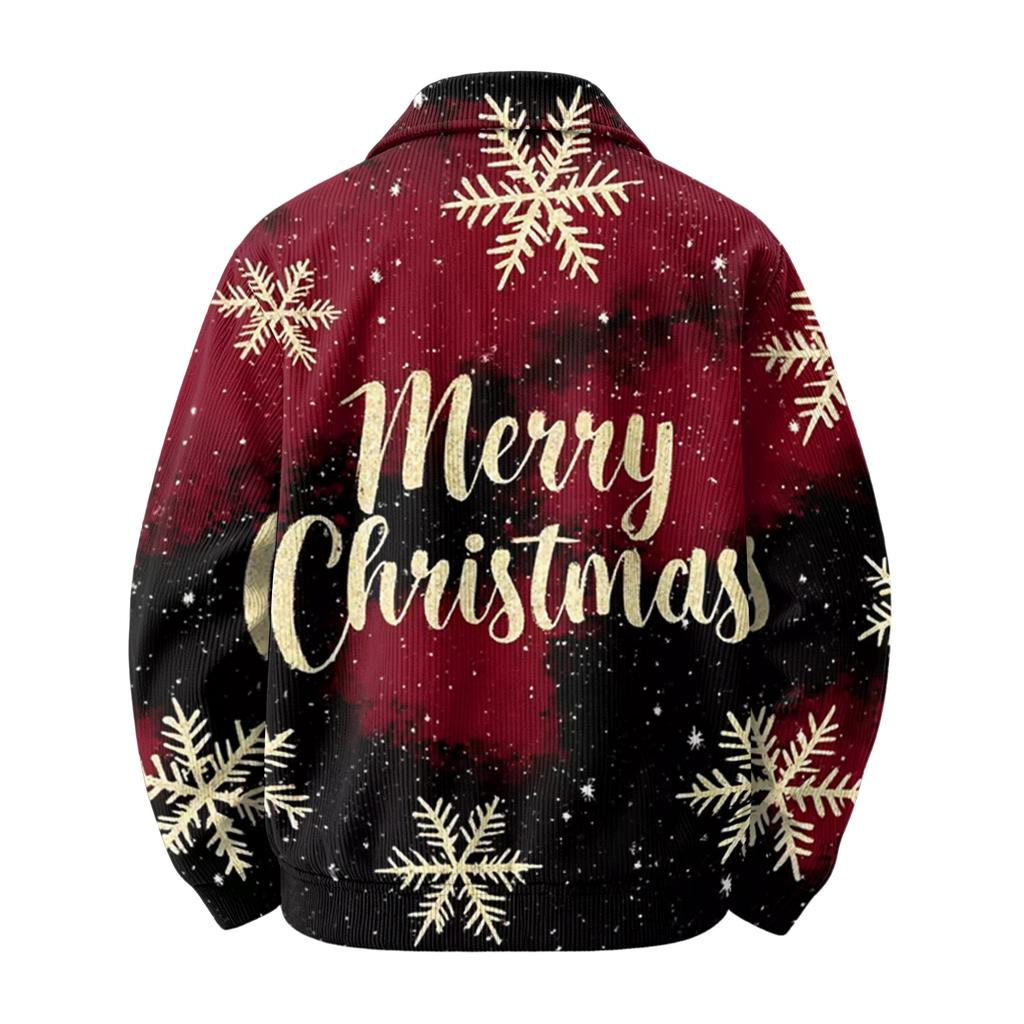 Men's Christmas Print Zip-Up Jacket with Collar, Loose Fit Casual Outerwear for Holiday Parties