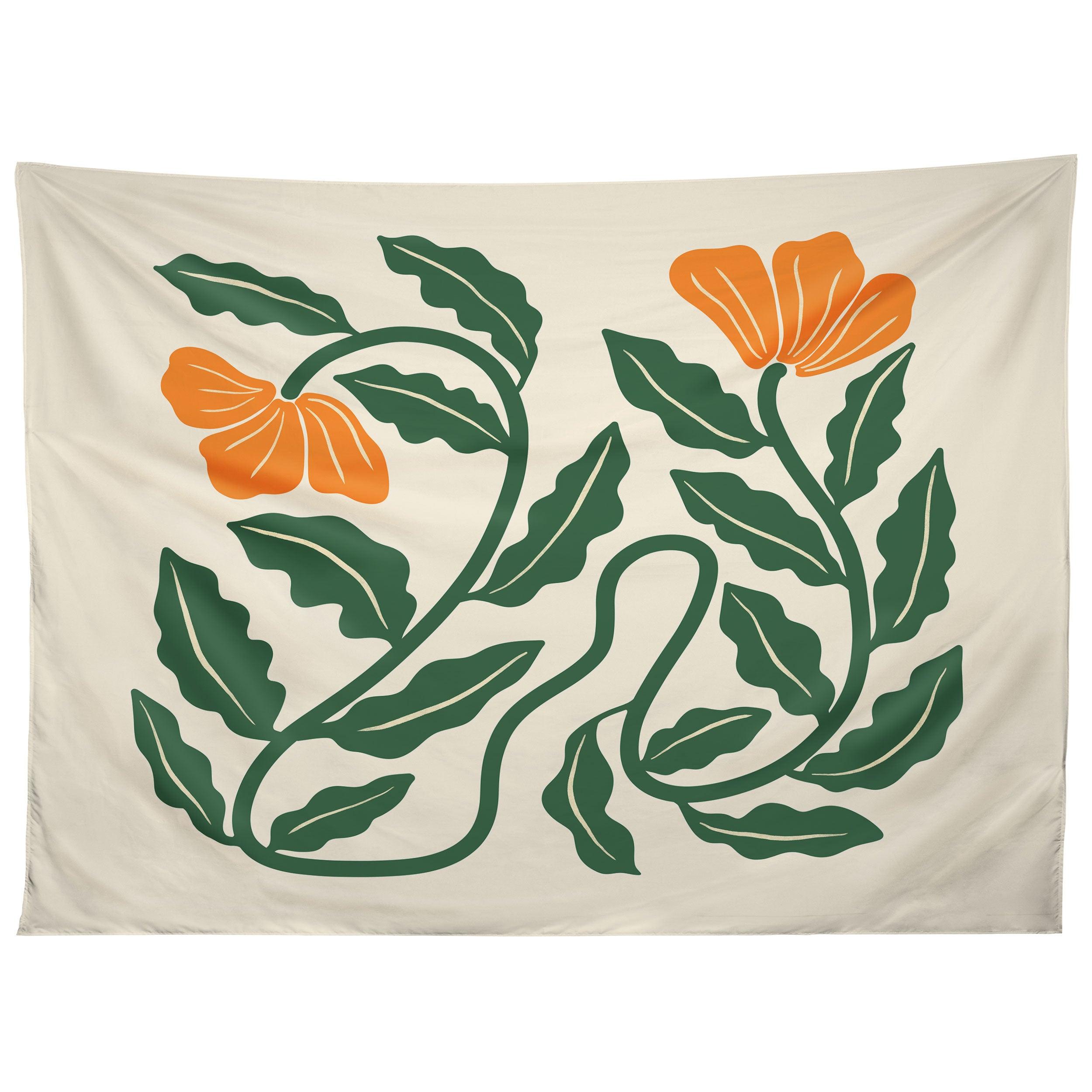 MIDCENTURY NASTURTIUM ON VINES tapestry 75x100
