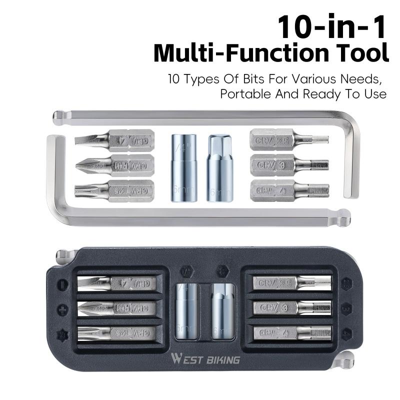 WEST BIKING 10-In-1 Bicycle Repair Tool Multi Mountain Road Vehicle Repair Set wrench Hexagon Tool Maintenance Multitool белый