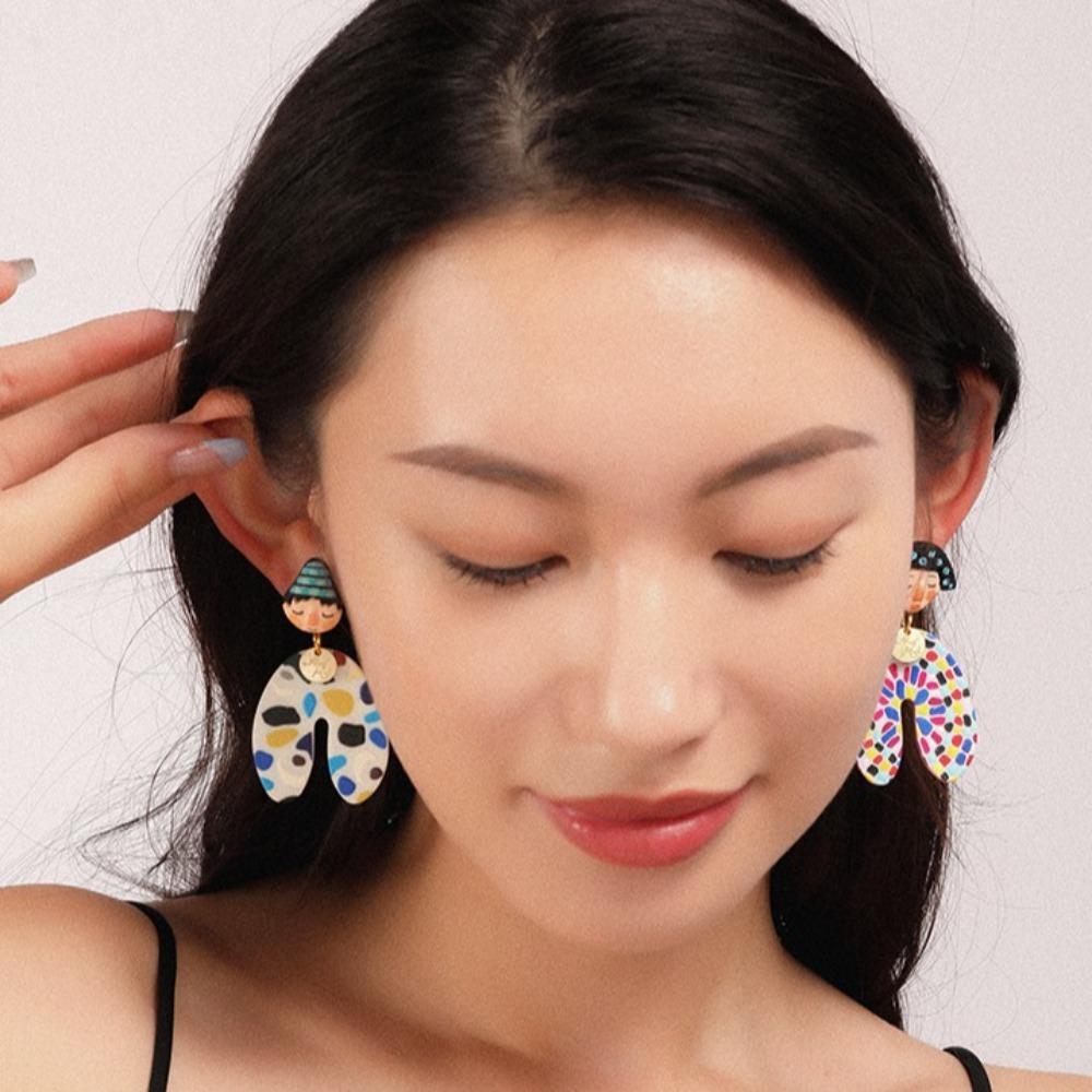 Acrylic Colourful Dangle Earrings Dots Portraits Earrings Y2K Pendientes Earrings Women