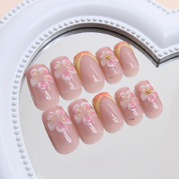 Square Nail Tips Flower Fake Nail Glues On Nail Stick On Nail Press On Nail Artificial False Nail for Womens and Girls