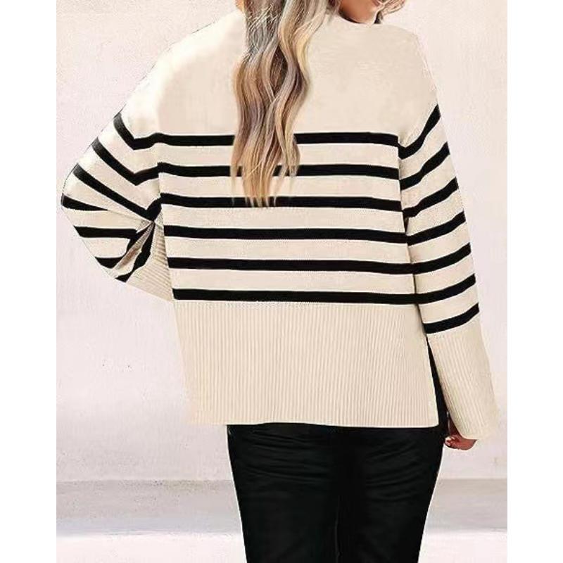 Women's Striped Drop Shoulder Sweater, Oversized Batwing Sleeve Knit Top with Soft Yarn, Boho Chic Loose Fit Pullover for Casual Wear