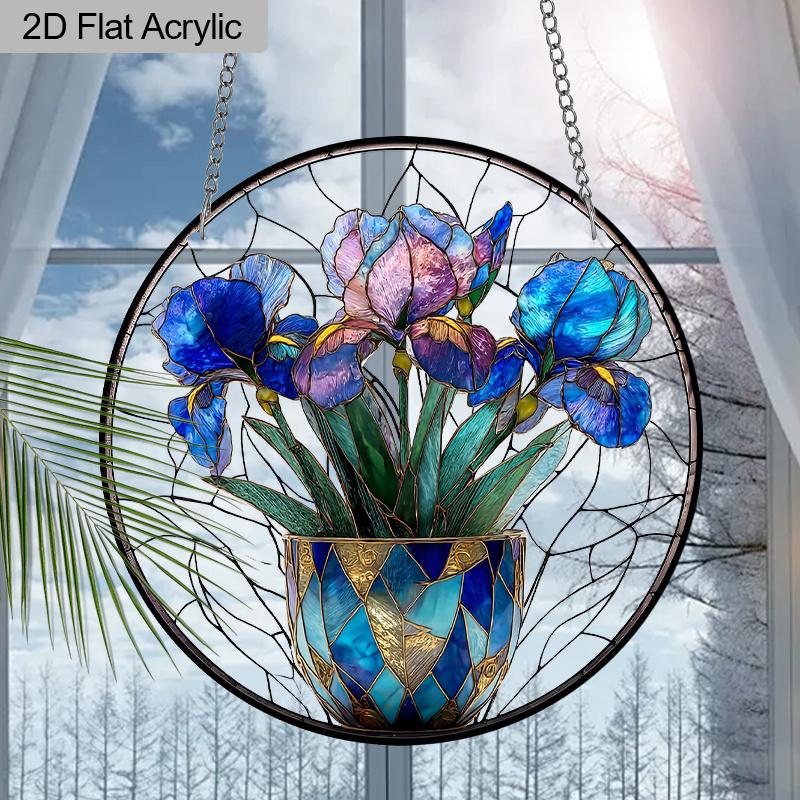 Acrylic Iris Flower Suncatcher Stained Glass Effect Window Hanging Ornament Floral Gifts for Mom Grandma