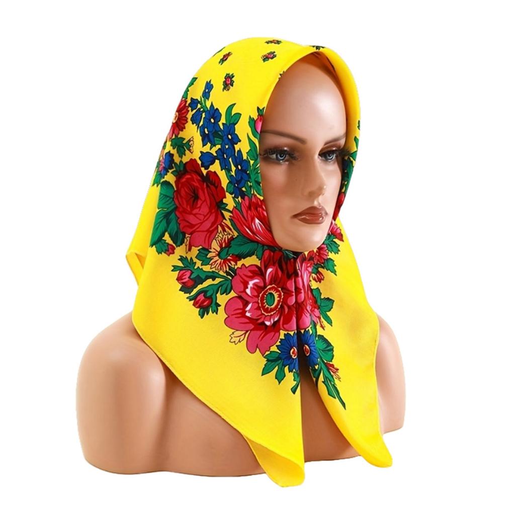 Russian Ethnic Flower Print Headscarf for Women Fashionable and Comfortable Polyester Bandanas Headwrap for Winter Wear