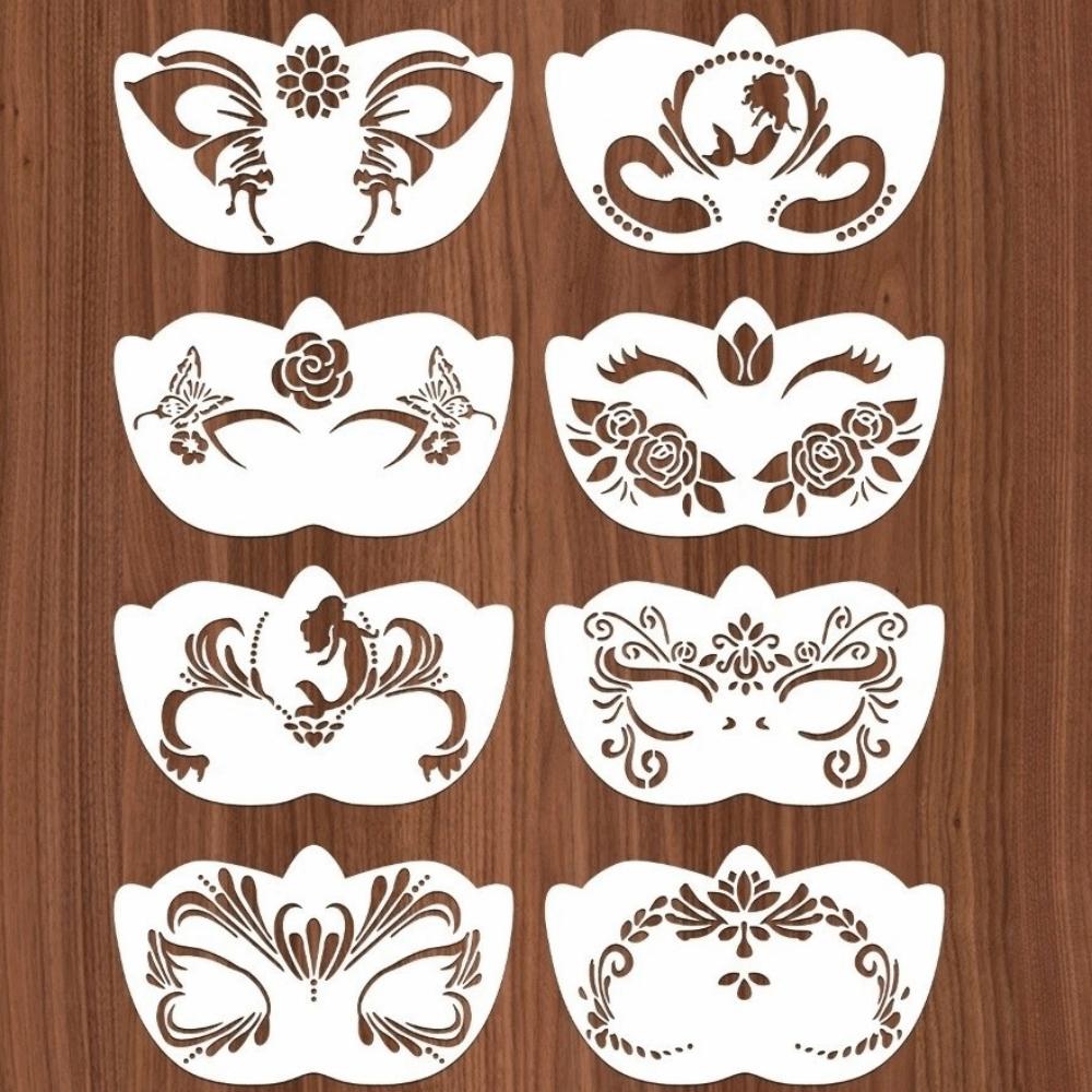8Pcs Face Tattoo Face Painting Stencils Hollowed DIY Makeup Tools Face Paint Templates Adults Kids