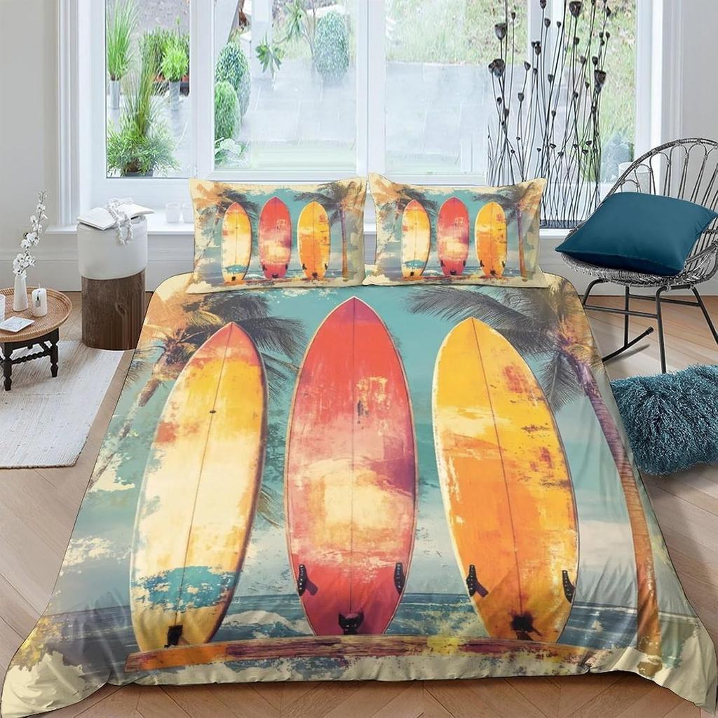 3D Surf Duvet Cover Set Beach Printed Hawaii Vacation Bedding Set For Adult Women Tropical Botanical Polyester Comforter Cover