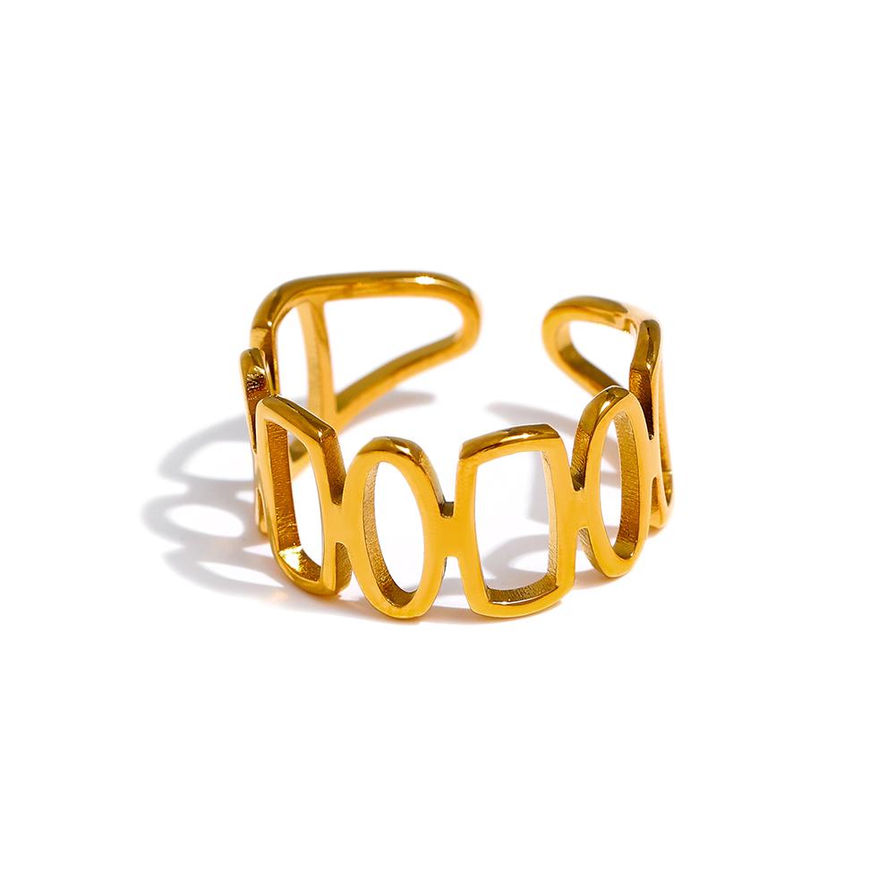 Yhpup Stainless Steel Irregular Opening Ring Chic Golden Geometric Finger Jewelry Bagues Pour Femme Wedding Gift Waterproof Opening