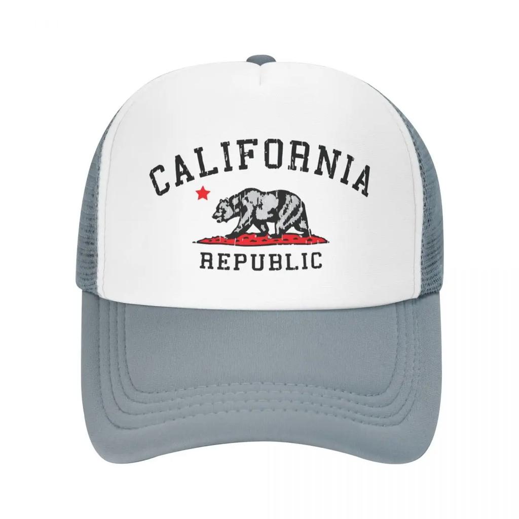 Custom Punk Unisex California Republic Flag Trucker Hat Adult Adjustable Baseball Cap Unisex Women Sun Protection Trucker Cap