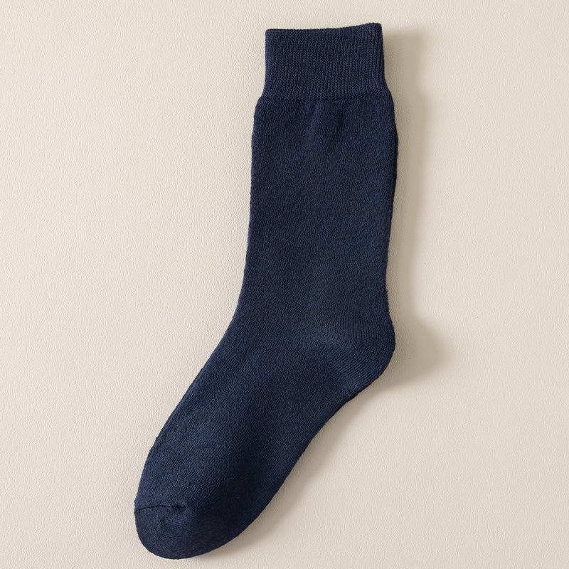 Męskie grube pluszowe skarpetki typu mid-Tube na zimę, wiosnę i jesień z ręcznikiem na dole i w jednolitych kolorach