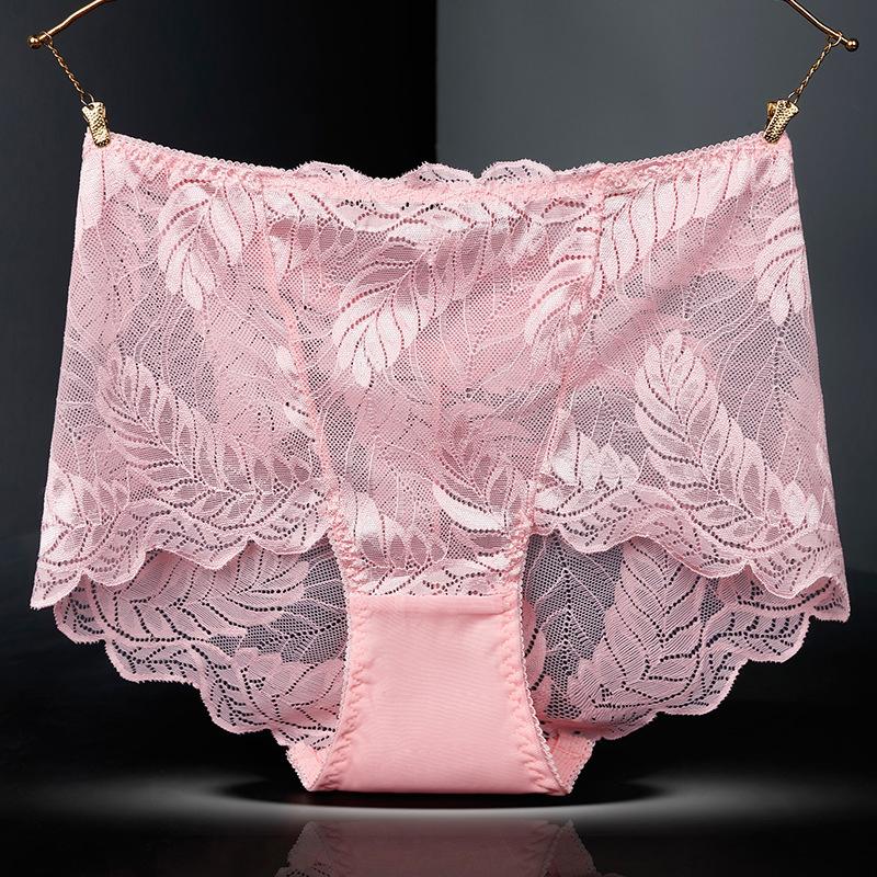 Plus Size Female Summer Hollow Lace Sexy Without Mark To Close Abdomen High Waist Triangle Briefs