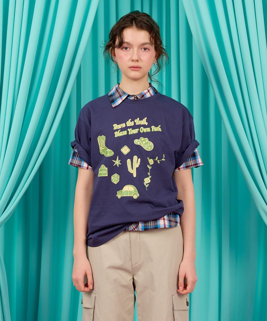 HERETIC Western Sketch T-Shirt / Navy