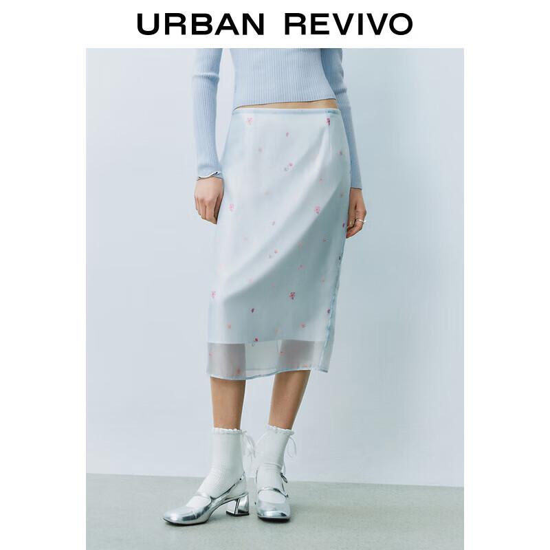 

UR 2025 Spring Floral Print Split-Hem Midi Skirt L