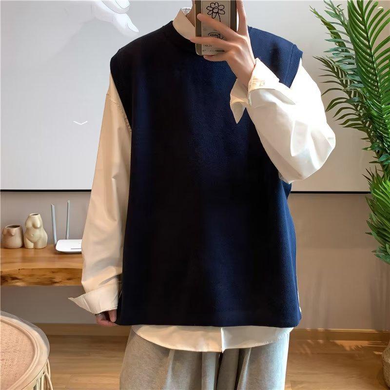 Men's Split Sweater Vest - Hong Kong Style Trendy Loose Knit Waistcoat for Spring & Autumn