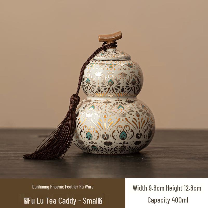 Ru Kiln Dunhuang Phoenix Ceramic Tea Caddy
