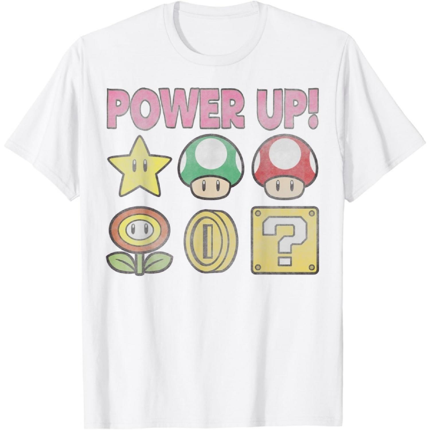 Nintendo Super Mario Power-Up Icons Vintage Graphic T-Shirt T-Shirt S